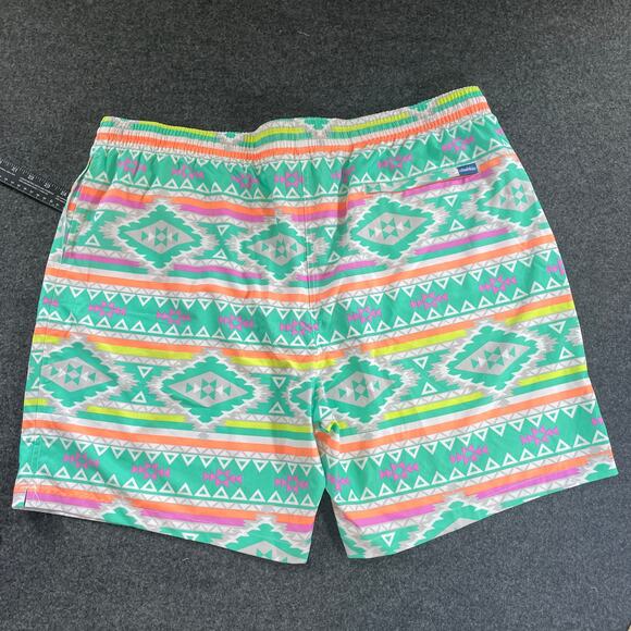 Chubbies Size 3XL 7” Swim Trunks Aztec Tribal Print Shorts Green Pink Neon - Picture 6 of 8